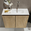 MONDIAZ TURE Fonteinset - 60x23x50cm - 0 kraangaten - 2 deuren - washed oak mat - Wasbak rechts - Solid Surface Wit SW475156