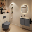 MONDIAZ TURE-DLUX 60cm toiletmeubel Dark Grey. EDEN wastafel Ostra positie midden. Zonder kraangat. SW1104816