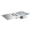 GROHE K200 spoelbak met afdruipgedeelte 970 x 500 mm 1 bak 346 x 396 x 165 mm 05 bak 180 x 340 x 130 mm omkeerbaar roestvrij staal kleur RealSteel SW492245