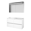 Basic-Line Premium 46 badkamermeubelset - 120x46cm - greeploos - 4 lades - acryl wastafel - 2 kraangaten - Spiegelkast - geintegreerde LED verlichting - MDF lak Ice White SW351375