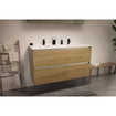 Nemo Start badkamermeubelset - 120x65x49.5cm - 2 lades - greeploos - 2 wasbakken wit glans - 2 kraangaten - met spiegelkast - MDF Riverside Oak SW911710