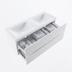 MONDIAZ VICA 120cm badmeubel onderkast Talc 2 lades. Wastafel CLOUD dubbel 2 kraangaten, kleur Talc. SW1381894