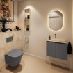 MONDIAZ TURE-DLUX 60cm toiletmeubel Dark Grey. EDEN wastafel Frappe positie midden. Zonder kraangat. SW1102709