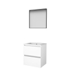 Basic-Line Framed 46 badkamermeubelset - 60x46cm - greeploos - 2 lades - porseleinen wastafel - 1 kraangat - Spiegel - mat zwart aluminium frame - rondom - MDF lak Ice White SW638914