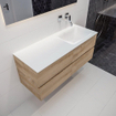 MONDIAZ VICA Badkamermeubelset - 120cm - 4 lades - wasbak Cloud rechts - 0 kraangaten - solid surface washed oak SW410064