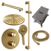 BRAUER Gold Edition thermostatische Inbouw Regendouche - 3-weg - rond - set 92 - 30cm hoofddouche - rechte muurarm - 3-standen handdouche - doucheslang - geïntegreerde glijstang - goud geborsteld PVD SW1159047