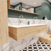 MONDIAZ LUSH Badkamermeubelset - 150cm - 1 lade - wastafel cloud - 2 wasbakken - 2 kraangaten - washed oak SW409444