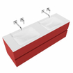 MONDIAZ VICA Badkamermeubelset - 150cm - 2 lades - wasbak Cloud dubbel - 0 kraangaten - solid surface fire SW410672