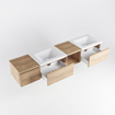 MONDIAZ BUKLA 200cm badmeubel met open module 40 rechts kleur Washed Oak met 3 lades. Wastafel CLOUD dubbel 0 kraangaten kleur Talc. SW1382187