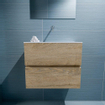 MONDIAZ ADA Toiletmeubel - 60x30x50cm - 0 kraangaten - 2 lades - washed oak mat - wasbak midden - Solid surface - Wit SW472760
