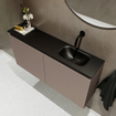 MONDIAZ TURE Fonteinset - 100x23x50cm - 0 kraangaten - 2 deuren - smoke mat - Wasbak rechts - Solid Surface Zwart SW475346