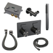 BRAUER gunmetal Edition thermostatische inbouw badkraan - drukknoppen SET 03 - badvulcombinatie - staaf handdouche - doucheslang - wandaansluitbocht - gunmetal geborsteld PVD SW925709