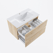 MONDIAZ VICA 80cm badmeubel onderkast Washed Oak 2 lades. Wastafel DENIA midden 1 kraangat, kleur Glanzend Wit. SW1381831