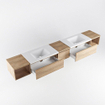 MONDIAZ BUKLA 280cm badmeubel met open module 40 L+R kleur Washed Oak met 3 lades. Wastafel CLOUD dubbel 2 kraangaten kleur Talc. SW1382291