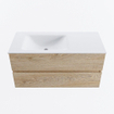 MONDIAZ VICA 100cm badmeubel onderkast Washed Oak 2 lades. Wastafel CLOUD links zonder kraangat, kleur Talc. SW1381950