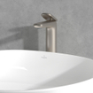 Villeroy & Boch Antao Eengreeps wastafelkraan - verhoogd - met Push-Open afvoergarnituur - Matt Brushed Nickel (RVS) SW974199