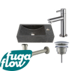 FugaFlow Eccelente Arredo fonteinset - 22x40x10cm - 1 kraangat - rechts - natuursteen - fonteinkraan RVS geborsteld - donker - SW1125261