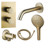 Fortifura Calvi Badkraan set - uitloop - 22cm inkortbaar - metalen slang - ronde handdouche - inbouwdeel - wandhouder - geborsteld messing SW1244026