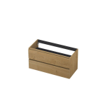 INK Fineer Wastafelonderkast - 100x45x52cm - 2 lades - greeploos - houten keerlijst - MDF Fineer Natur SW493729