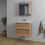 Adema Chaci Badkamermeubelset - 60x46x57cm - 1 keramische wasbak wit - 1 kraangat - 2 lades - Spiegelkast - eiken SW826905