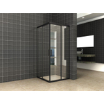 Wiesbaden Skyline hoekinstap cabine met 2 schuifdeuren 800 x 800 x 2000 x 8 mm nano helder glas/mat zwart SW440363