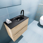 MONDIAZ ADA Toiletmeubel - 60x30x50cm - 1 kraangat - 2 lades - washed oak mat - wasbak rechts - Solid surface - Zwart SW473128