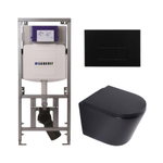 QeramiQ Dely Toiletset - 36.3x51.7cm - diepspoel - rimless - Geberit UP320 inbouwreservoir - softclose toilet zitting 35 mm - kunstof mat zwarte bedieningsplaat - rechthoekige knoppen - mat zwart SW1235425