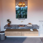 MONDIAZ ALAN - DLUX Badkamermeubelset - 200cm - onderkast - Washed Oak - 2 lades - vrijhangende wastafel - wasbak midden - 0 kraangaten - Lava SW808769