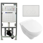 Villeroy & Boch O.novo Toiletset - Geberit inbouwreservoir - diepspoel wandcloset - softclose - bedieningsplaat rechthoekige knoppen - wit SW791657