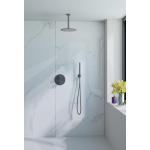 Fortifura Calvi Inbouw Regendoucheset - rond - thermostatisch - plafondarm - 25cm hoofddouche - staaf handdouche - metalen doucheslang - Geborsteld Gunmetal PVD SW1244280