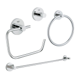 GROHE Essentials accessoireset 4-delig met handdoekring, handdoekhouder, handdoekhaak en toiletrolhouder zonder klep chroom SW529110