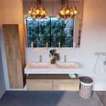 MONDIAZ ALAN - DLUX Badkamermeubelset - 130cm - onderkast - Washed Oak - 2 lades - vrijhangende wastafel - 2 wasbakken - 2 kraangaten - Opalo SW809181