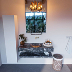 MONDIAZ ALAN - DLUX Badkamermeubelset - 110cm - planchet met vrijhangende wastafel - wasbak midden - 0 kraangaten - Lava SW809088