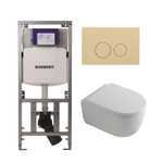 QeramiQ Dely Swirl Toiletset - 36.3x51.7cm - Geberit UP320 Burda inbouwreservoir - 35mm zitting - bedieningsplaat beige - ronde knoppen - wit glans SW1164828
