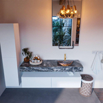 MONDIAZ ALAN - DLUX Badkamermeubelset - 150cm - onderkast - Talc - 2 lades - vrijhangende wastafel - wasbak rechts - 1 kraangat - Lava SW807743