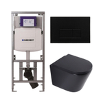 QeramiQ Dely Toiletset - 36.3x51.7cm - diepspoel - rimless - Geberit UP320 inbouwreservoir - softclose toilet zitting 35 mm - metaal mat zwarte bedieningsplaat - rechthoekige knoppen - mat zwart SW1235429