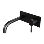 Brauer Black Carving Wastafelmengkraan inbouw - gebogen uitloop links - hendel lang smal carving- afdekplaat - mat zwart SW716140