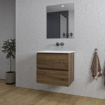 Adema Chaci Badkamermeubelset - 60x46x57cm - 1 keramische wasbak wit - zonder kraangaten - 2 lades - rechthoekige spiegel - noten (hout) SW816533