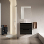 Adema Prime Balance Badkamermeubelset - 60x55x45cm - 1 ovale keramische wasbak wit - 1 kraangat - 2 lades - rechthoekige spiegel - mat zwart SW916116