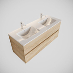 MONDIAZ VICA Badkamermeubelset - 120cm - 2 lades - wastafel denia dubbel 2 kraangaten - keramiek - washed oak SW410030