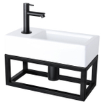 Differnz Helios fonteinset - 37.5x18.5x9.5cm - Rechthoek - 1 kraangat links - Recht matte zwarte kraan - met zwart frame - Keramiek Wit SW705224
