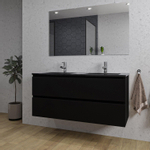 Adema Chaci Badkamermeubelset - 120x46x57cm - 2 keramische wasbakken zwart - 2 kraangaten - 2 lades - rechthoekige spiegel - mat zwart SW816581