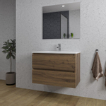 Adema Chaci Badkamermeubelset - 80x46x55cm - 1 keramische wasbak wit - 1 kraangat - 2 lades - rechthoekige spiegel - noten (hout) SW816517