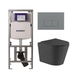 QeramiQ Dely Toiletset - 36.3x51.7cm - diepspoel - rimless - Geberit UP320 Burda inbouwreservoir - softclose toiletzitting - bedieningsplaat licht grijs - rechtehoekige knoppen - mat zwart SW1164349