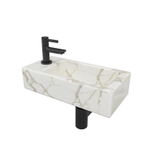 Wiesbaden Mini-Rhea Links fonteinset 36x18x9cm Carrara marmerlook wit incl. Amador fonteinkraan zwart mat SW794551