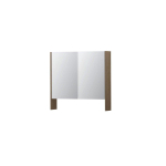 INK SPK3 Spiegelkast - 80x14x74cm - 2 deuren - dubbelzijdige Spiegel - open planchet - schakelaar en stopcontact - MFC Zuiver eiken SW440360