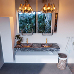 MONDIAZ ALAN - DLUX Badkamermeubelset - 150cm - onderkast - Talc - 2 lades - vrijhangende wastafel - 2 wasbakken - 2 kraangaten - Lava SW807978