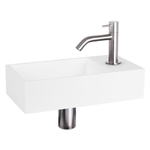 Differnz Solid fonteinset - 36x18.5x9cm - Rechthoek - 1 kraangat - Gebogen chromen matte kraan - Solid surface Wit SW450883