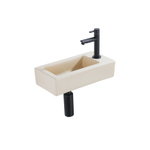 QeramiQ Fuente Fonteinset - 37.5x18.5x9cm - keramiek - kraangat rechts - fonteinkraan zwart mat - afvoerplug - verlaagd sifon - Mat Beige SW1232734