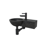 Wiesbaden B waskom rond 40x23x10cm met kraangat rechts hardsteen zwart incl Amador fonteinkraan zwart mat SW794631